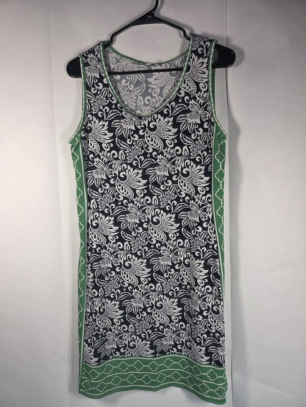 Max Studio Black & White Floral Tank Dress with Green Trim